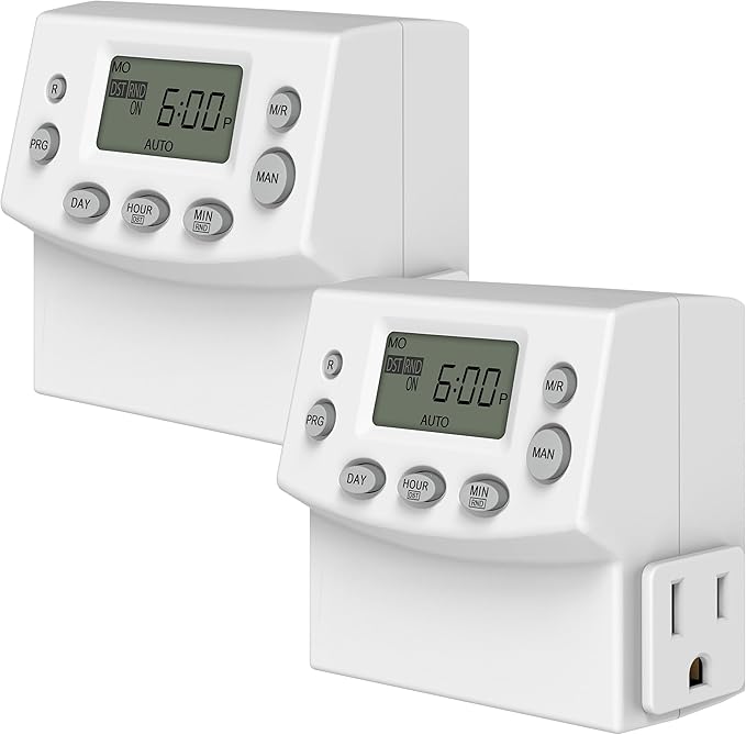 TG Heavy Duty Programmable Plug-in Digital Timer for Electrical Outlets, 7-Day Schedule, Random Mode, Daylight Savings, White