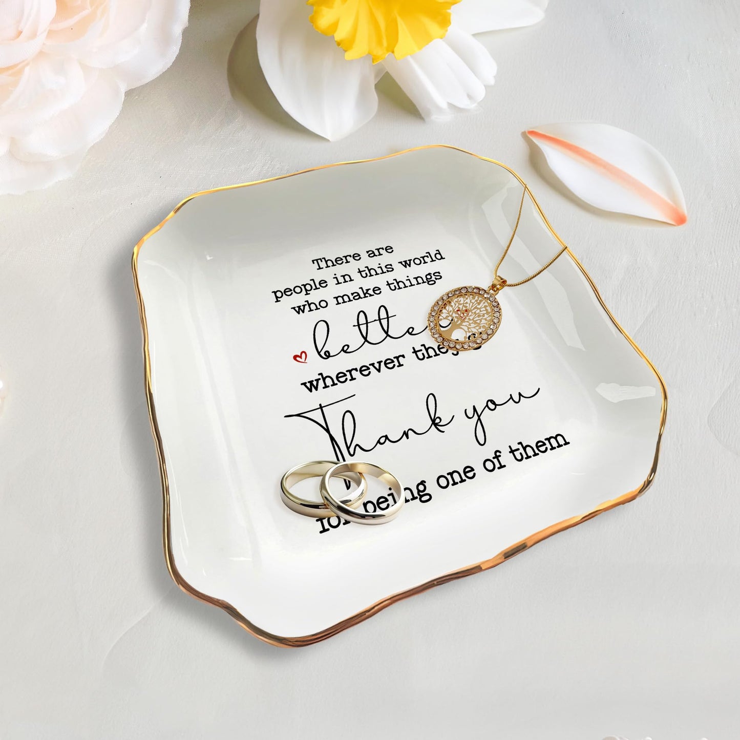 OASSIE Thank You Gifts for Women - 4"x4" Ceramic Jewelry Dish Tray - Teachers Day Nurse Week Birthday Appreciation Inspirational Retirement Teacher Appreciation Gifts for Women Coworkers Boss