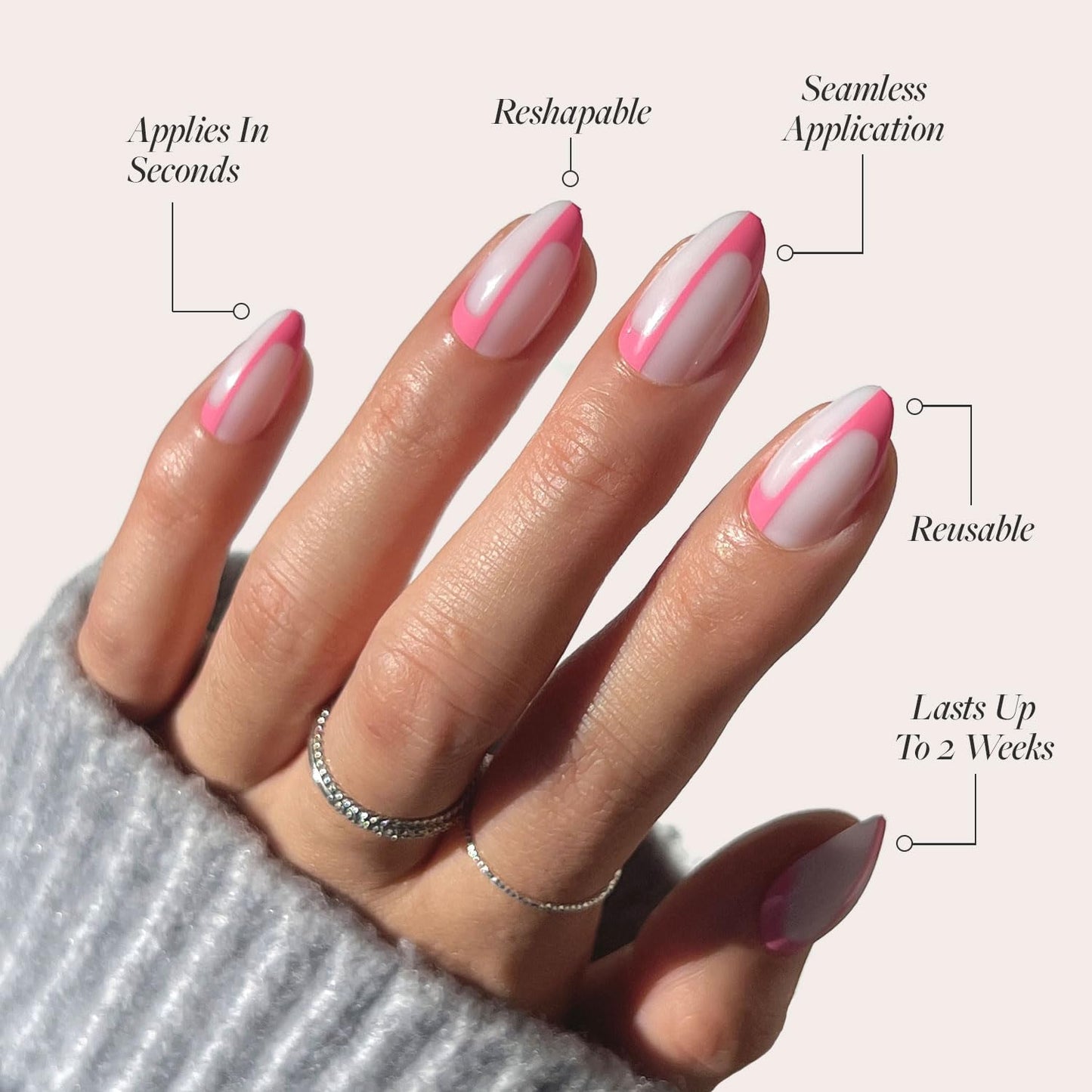 Glamnetic Press On Nails - Better Half | Spring Nails | Glossy, Semi-Transparent Short Almond Fake Nails with Pink Accents, Salon Quality | 15 Sizes - 30 Nail Kit with Glue