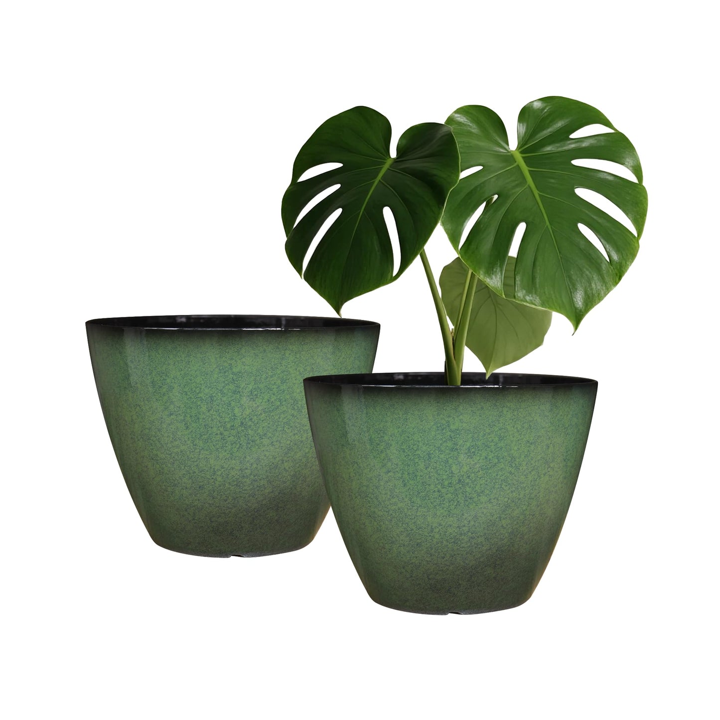 Vanslogreen 2 Pack Plant Pots for Indoor Outdoor Plants, 8 inch Plastic Flower Pots, Glazed Planter for Aloe, Herbs, Cactus (Green, 2pcs)