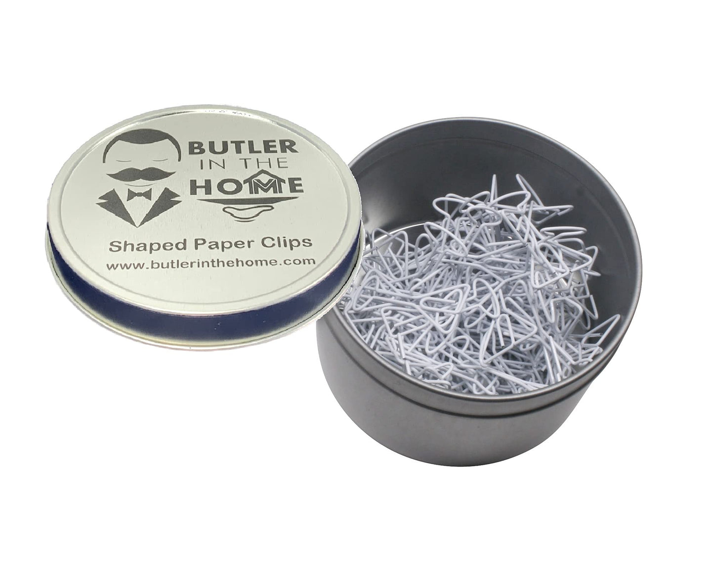 Butler in the Home 100 Count Martini Shaped Paper Clips Great for Paper Clip Collectors or Office Gift - Comes in Round Tin with Lid and Gift Box (White)