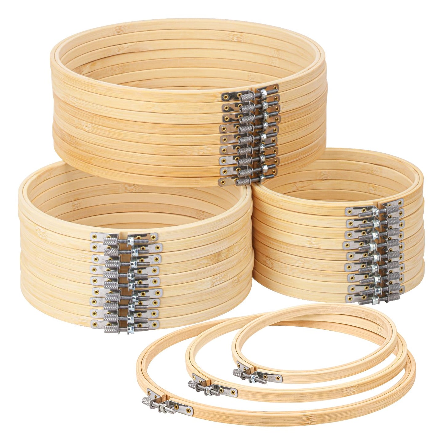 Geytetqi 30 PCS Embroidery Hoop, 10 inch & 8 inch & 6 inch Natural Bamboo Cross Stitch Ring Hoops, Versatile and Durable for Art, Craft, and Needlework