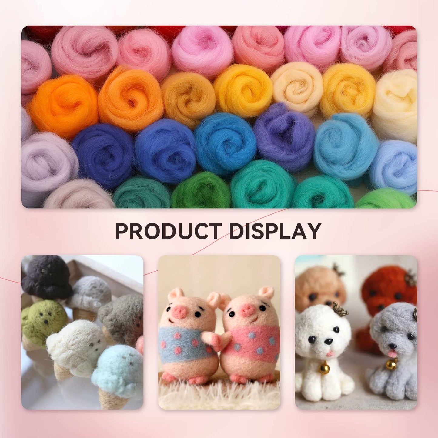 JUPEAN 96Pcs Needle Felting Wool 10.4 oz Wool Roving Yarn Needle Felting Kit with 4-Layer Transparent Storage Box for DIY Hand Spinning and Creations, 3g/Color