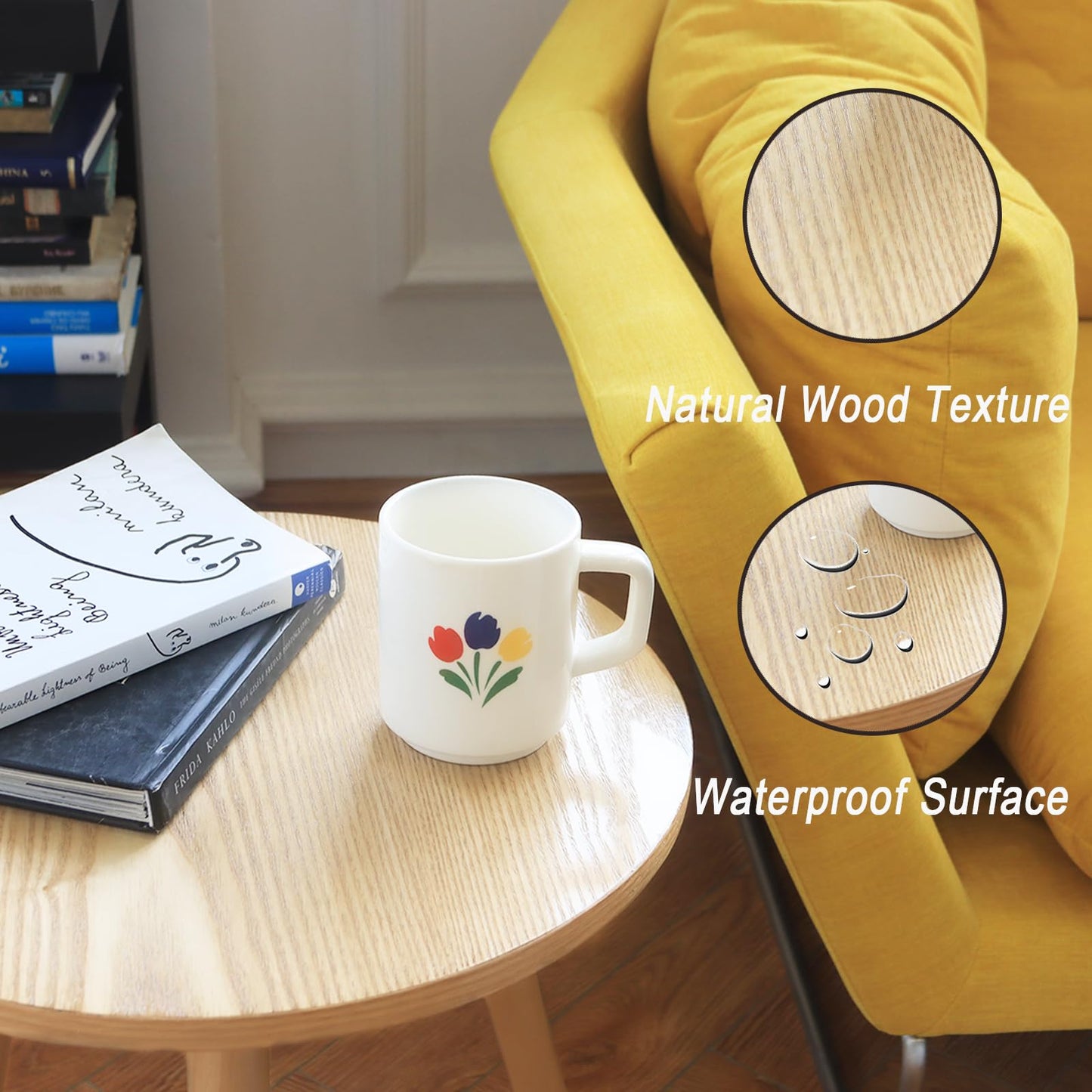 AWASEN Side Table Round, Small Accent Table Nightstand Modern End Table for Living Room Bedroom Office Small Spaces, 15.7''Dia x 19.69''H(Natural Walnut)