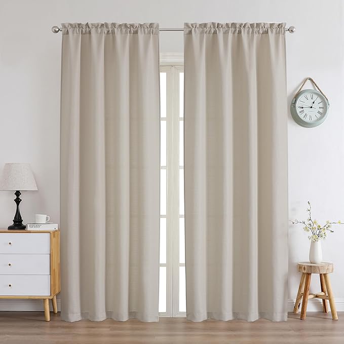 Chyhomenyc Curtains 84 Inch Length 2 Panels Set, Faux Linen Textured Semi Sheer Light Filtering Soft Airy Privacy Farmhouse Curtain Drapes for Bedroom, Cortinas para Sala, 40Wx84L, Moon Beige