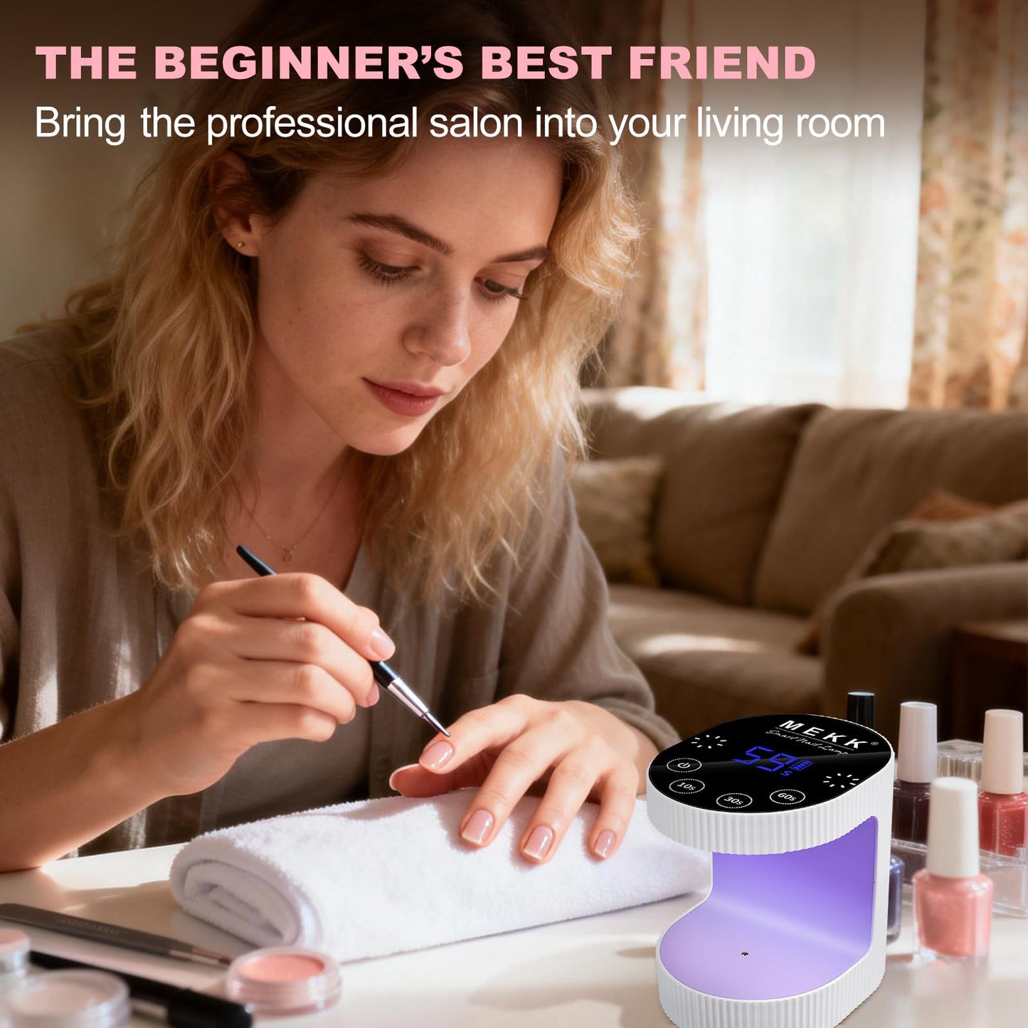 MEKK Cordless Mini UV Light for Gel Nails - 24W Rechargeable Mini UV LED Nail Lamp with Touch Control & Auto Sensor,Small Flash Cure Lamp,4 Timers,Portable Nail Light for Tavel & Home Use(White)
