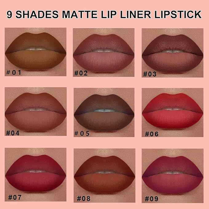 2-in-1 Gradient Red Lip Liner & Lipstick, Waterproof Long Lasting Matte Mauve Lip Liner Pencil, Makeup Smudge proof lip liner with Cone Tip (09#-Mauve)
