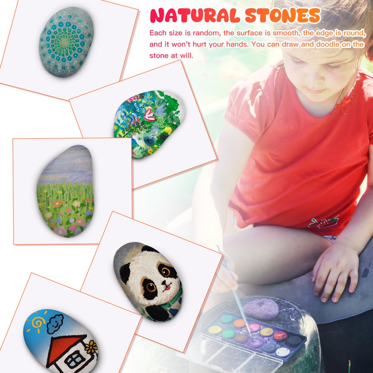 SOIMISS 20Pcs Painting Rocks Natural Flat River Stones for Crafting Smooth Surface Grey Pebbles for Mandala Art Kindness Rocks Kids DIY Projects