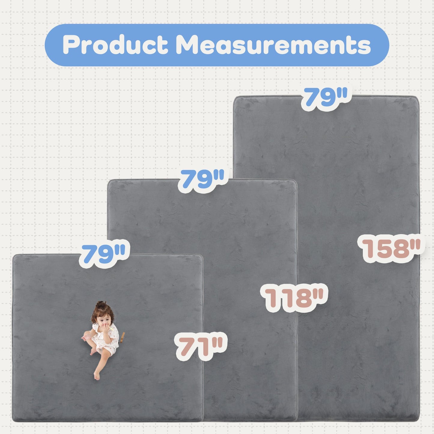 PAPAMAT 1.3" Thick Baby Floor Play Mat 79x118, Basic Padded Foam Mat for Tummy Time Crawling, Non Slip Cushioned for Babies Toddlers Infants Kids (Dark Grey)