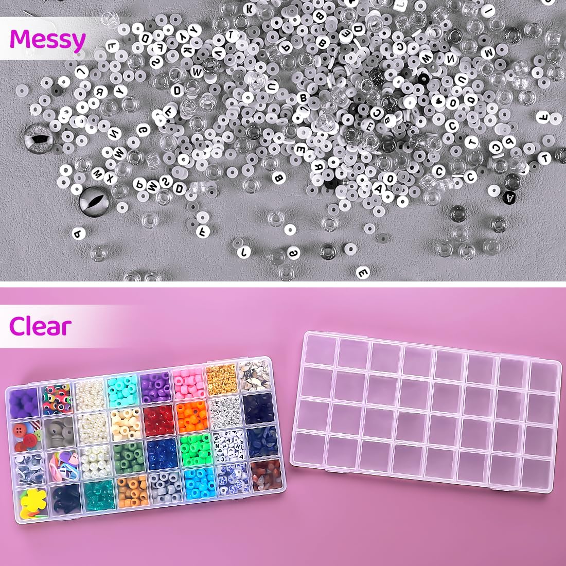 Eppingwin 32 Grids Bead Organizer, Craft Organizers and Storage, Acrylic Organizers, plastic Bead Organizer Box for Crafts Organizing Storing (4 pack)