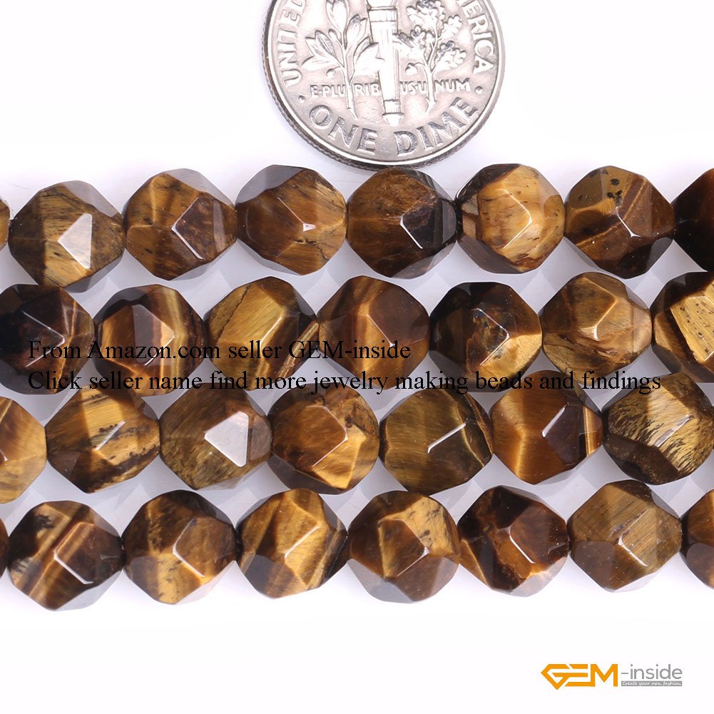 GEM-Inside Natural 8mm Yellow Tiger Eyes Gemstone Loose Beads Faceted Cambay Crystal Energy Stone Power for Jewelry Making 15"