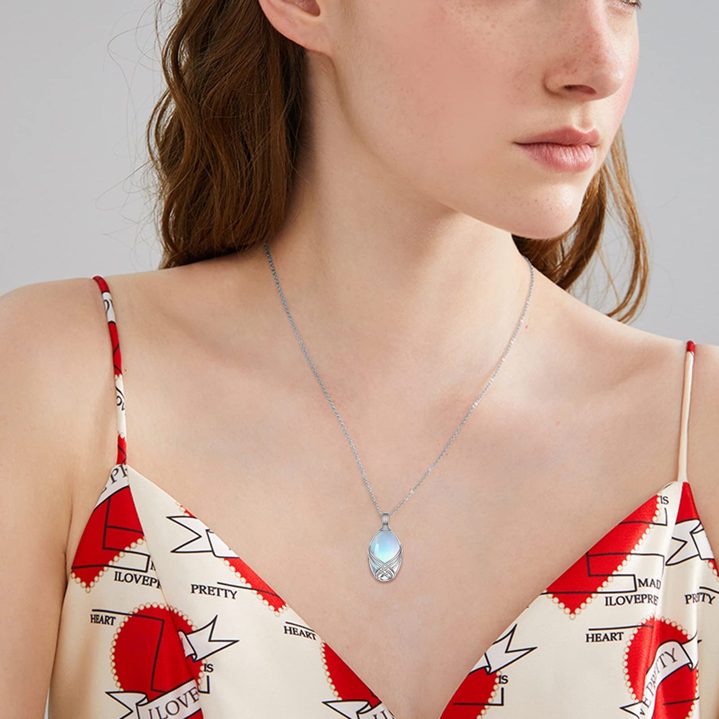 YAFEINI 925 Sterling Silver Moonstone Necklace Filigree Teardrop Pendant Necklace Jewelry for Women(E-Oval Moonstone Necklace)