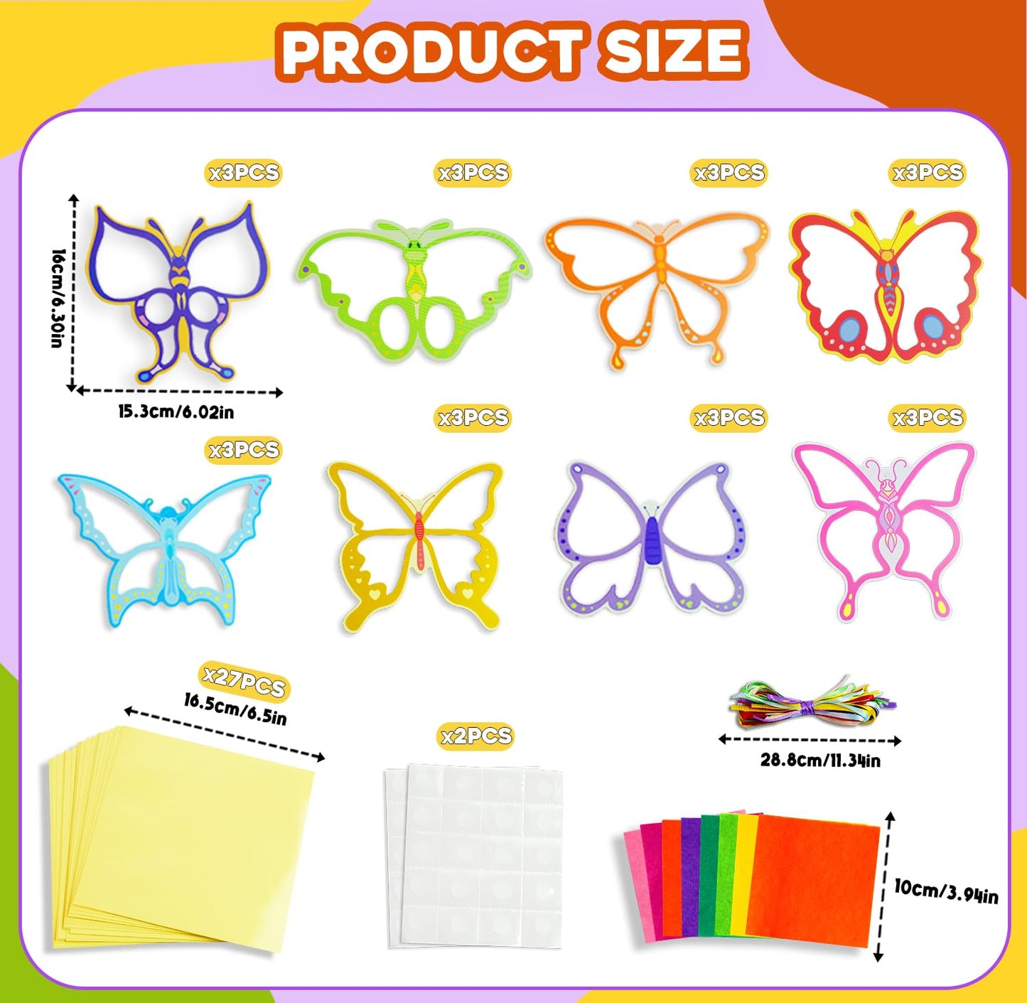 24PCS Spring Crafts Bulk: Paper Flower Suncatchers Craft Kits Butterfly Shaped Stained Glasss Efferct Paper Kits Home School Classroom Decoration Birthday Gift Creative DIY Art Project & Activity Game