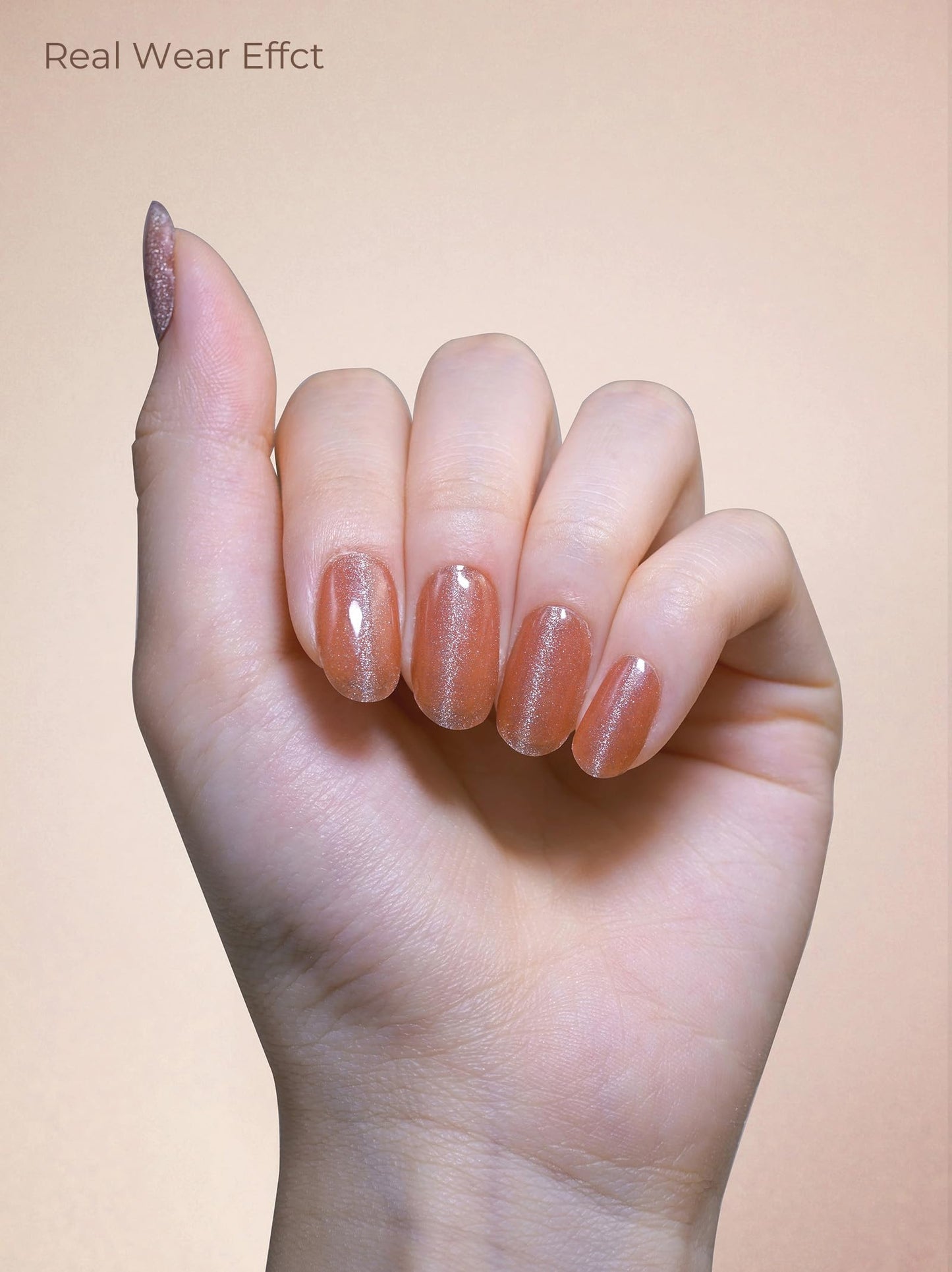 Beaolata Real Gel Nail Strips (No UV Light Needed) - 44Pcs Salon Quality Nail Stickers - Long Lasting Polish Wraps for Women, Easy Apply & Remove (Pink Gold Shimmer)
