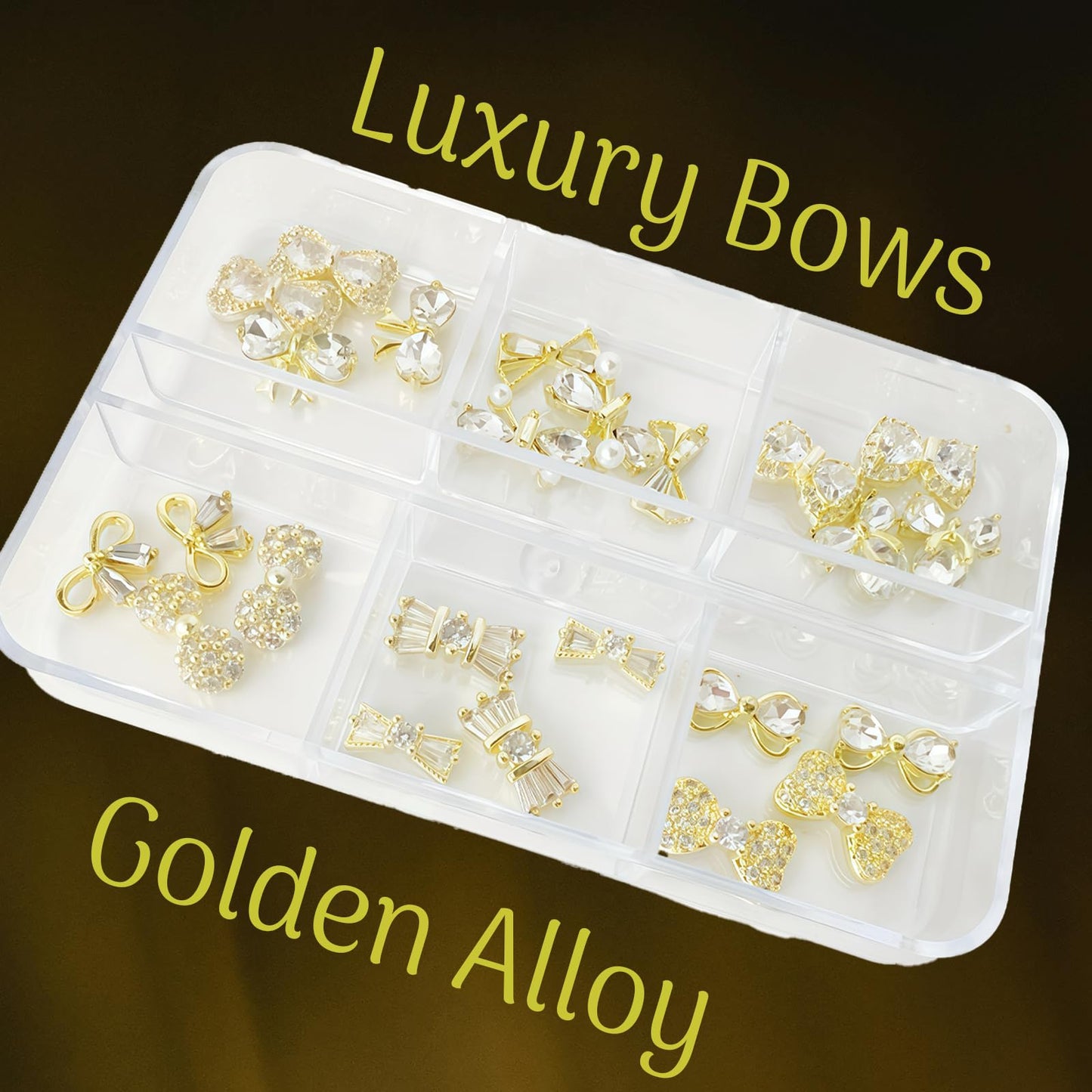 Pizadix 24 Pcs 3D Luxury Gold Nail Charms and Gems with Bows for Nail Art Decoration