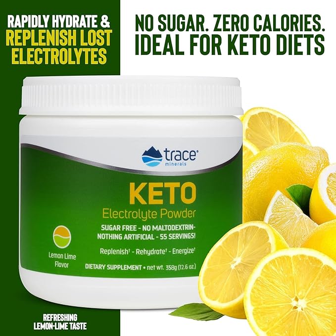 Trace Minerals Keto Electrolyte Powder - Keto Hydration Support Supplement - Mineral Supplement for Energy & Muscle Stamina Support - Zero Carb & Sugar-Free Formula - Lemon Lime, 13 oz (55 Servings)