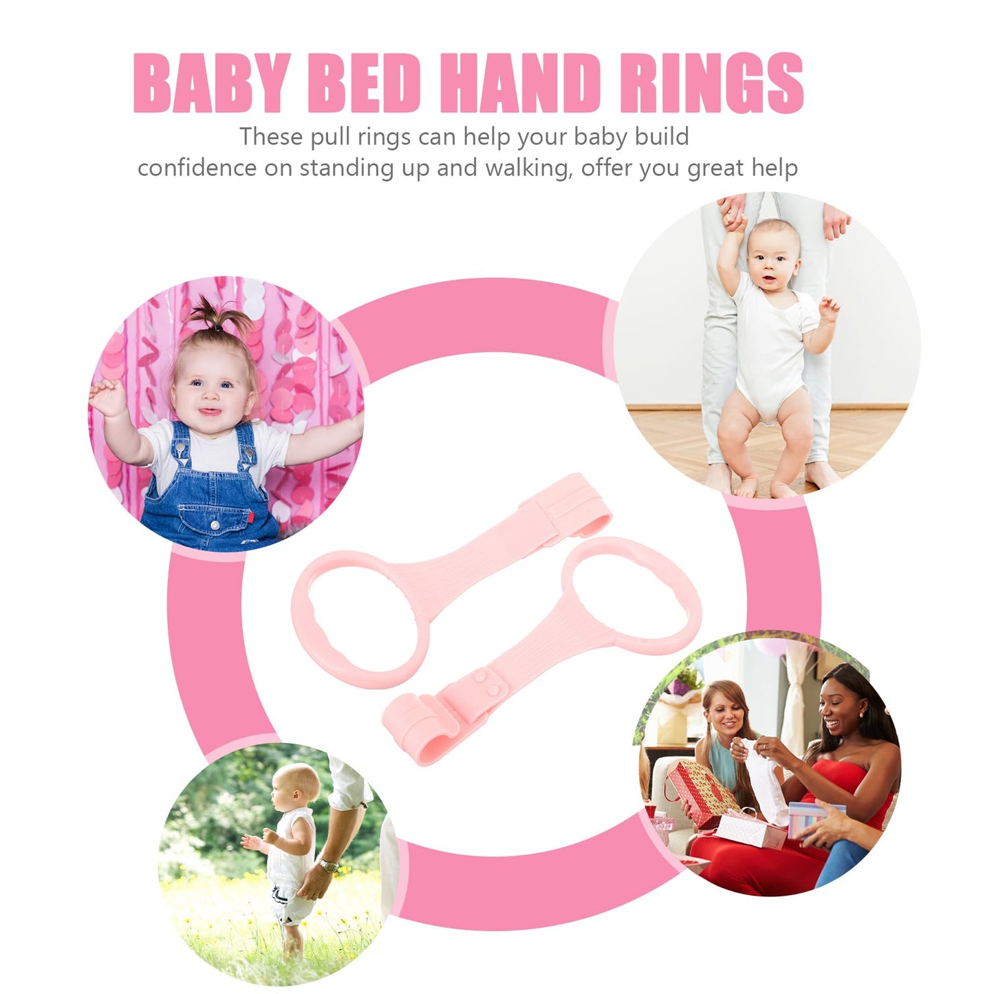 SAFIGLE Baby Crib Pull Rings Infant Playpen Pull up Rings for Toddler Walking Assistance Lightweight Baby Bed Stand up Handles with Smooth Rounded Edges for Safe Grip 7.67X3.54X0.47In