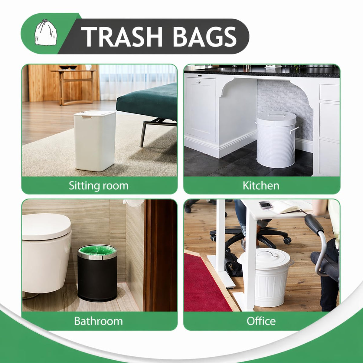 Small Green Trash Bags 4 Gallon 160 Count Kitchen Garbage Bags