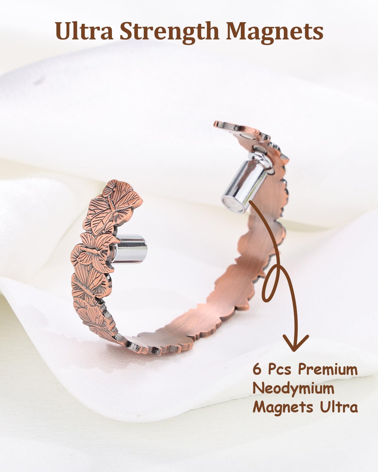 BioMag Magnetic Copper Bracelet for Women Men, 99.99% Pure Copper Cuff Bangle with 6 Pcs 3500 Gauss Magnets, Adjustable Jewerly Gift (Copper-Butterfly)