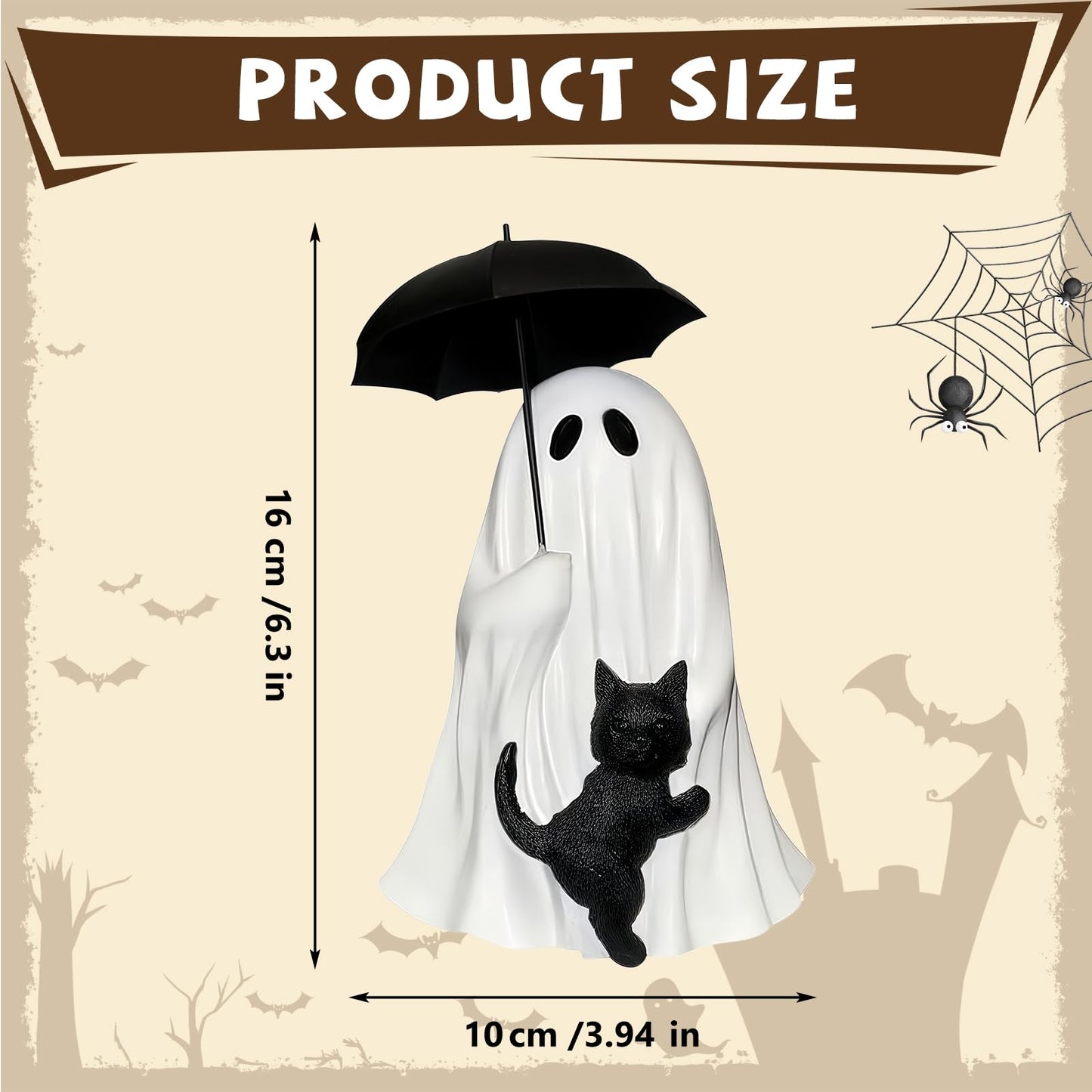 YYPLIAN Ghost Holding Black Cat Statue Halloween Ghost Figurines, Ghost Cat with Umbrella Figure for Home Tabletop Funny Decoration (Ghost Holding Umbrella)