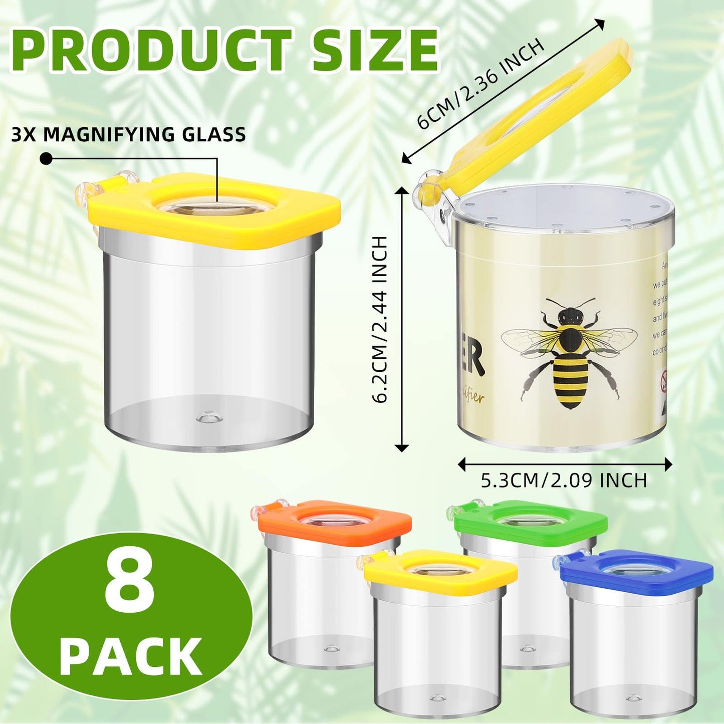 Halloscume 8 Pack Bug Viewer for Kids with Tweezers Magnifying Box Observation Kit Container Cage Jar for Science Nature Exploration Collecting Kit
