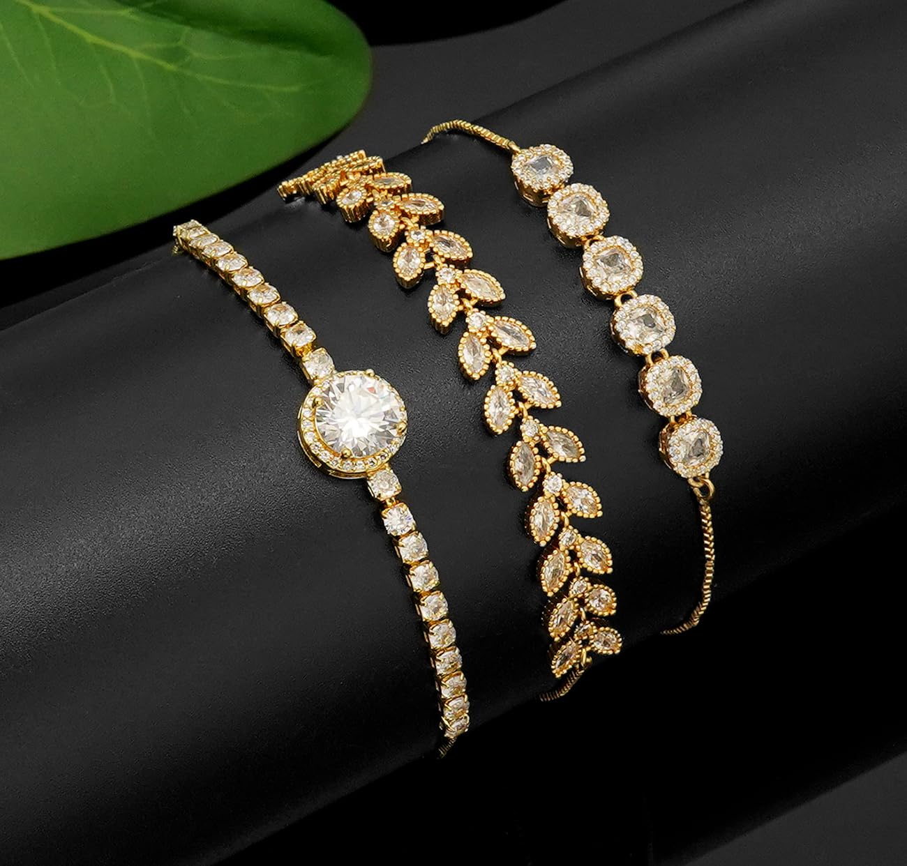 Wovanoo Tennis Bracelet for Women Cubic Zirconia Bracelets Adjustable Slider Bracelets Gold