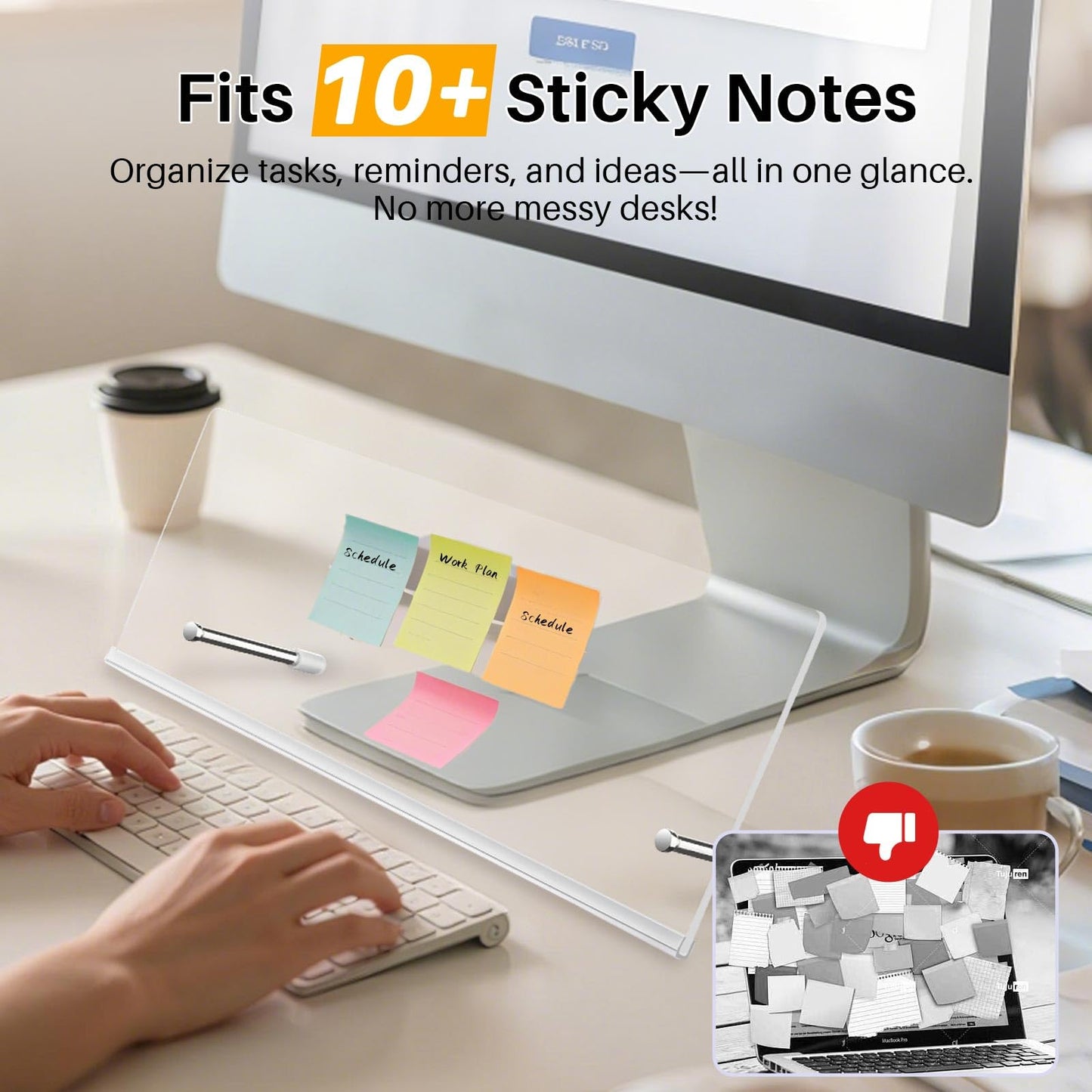 Monitor Memo Board Holder 14"x5", Office Organization Memo Holders for Computer Sticky Note Holder, Space-Saving Under Monitor, Movable & Reusable, Screen Saver for Office & Home Desktop Decor