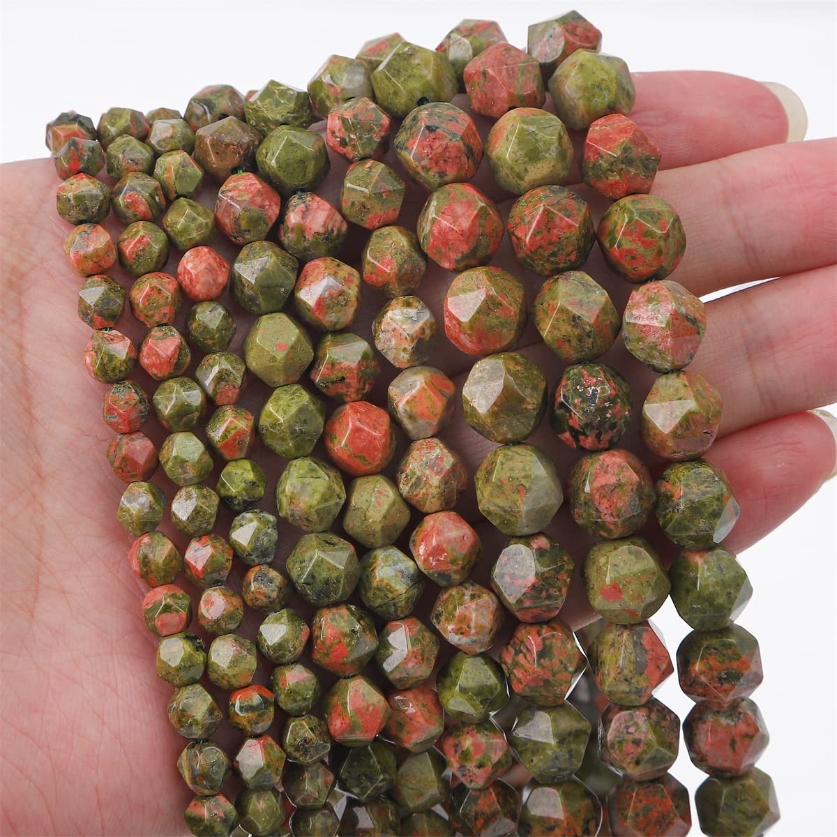 BEADIA Faceted Natural Unakite Stone Round Beads 8mm 36cm/Strand for Jewelry Making