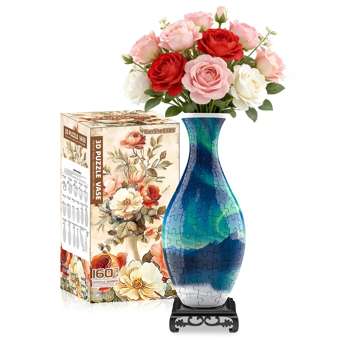 3D Puzzles Vase for Adults, Crafts for Adults, 160 Pieces Plastic DIY Unique Flower Vase with LED Light, House Warming Gift Birthday Gifts for Flower Arrangements and Home Decor (Night Light)