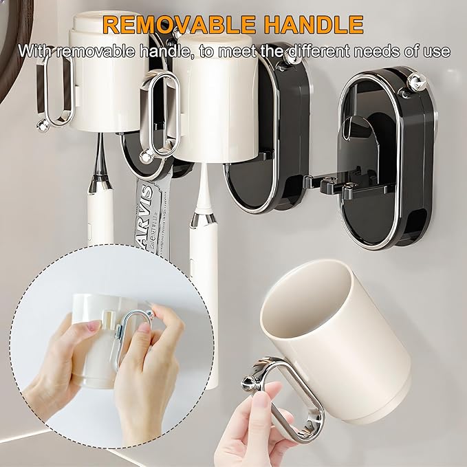 Toothbrush Holder Wall Mounted with Toothpaste Holder & Detachable Cup - Removable Suction Cup in Bathroom Sink, Shower - Space Saving, Ventilation Design for Family, Renters