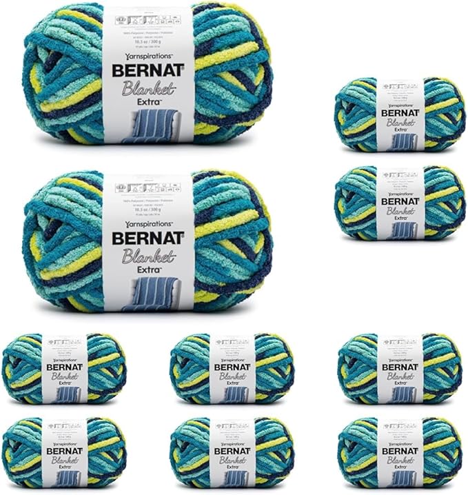 Bernat Blanket Extra Seaside Brights Yarn - 10 Pack of 300g/10.5oz - Polyester - 7 Jumbo - 97 Yards - Knitting/Crochet