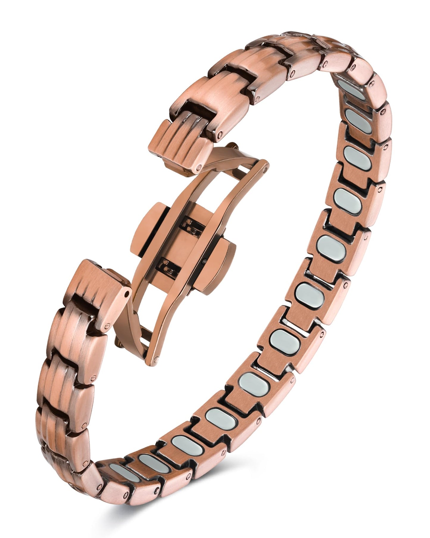 Feraco Pure Copper Bracelets for Women, 5X Ultra Strength Magnetic Bracelet with 5000 Gauss Neodymium Magnets & Upgraded Butterfly Clasp, Adjustable Jewelry Gift (Retro Style)