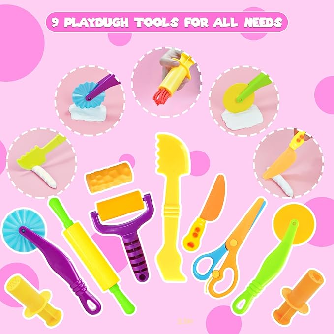 Playdough Tools Set, 18 Pcs Play Dough Sets for Kids Ages 4-8, Creative Play Dough Accessories with Clay Cutters, Roller, Molds, Safety Scissors, Educational Toys for Boys Girls