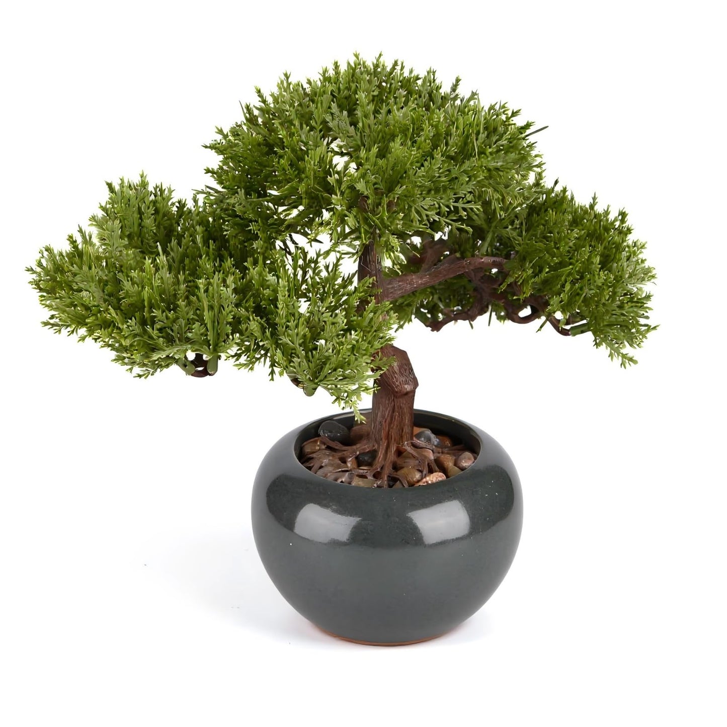 CZWBE 9.5 Inch Artificial Bonsai Tree with Ceramic Pot - Decorative Fake Plant for Home Office Living Room Window Sill, Fake Plants for Year-Round Decoration（Gray）