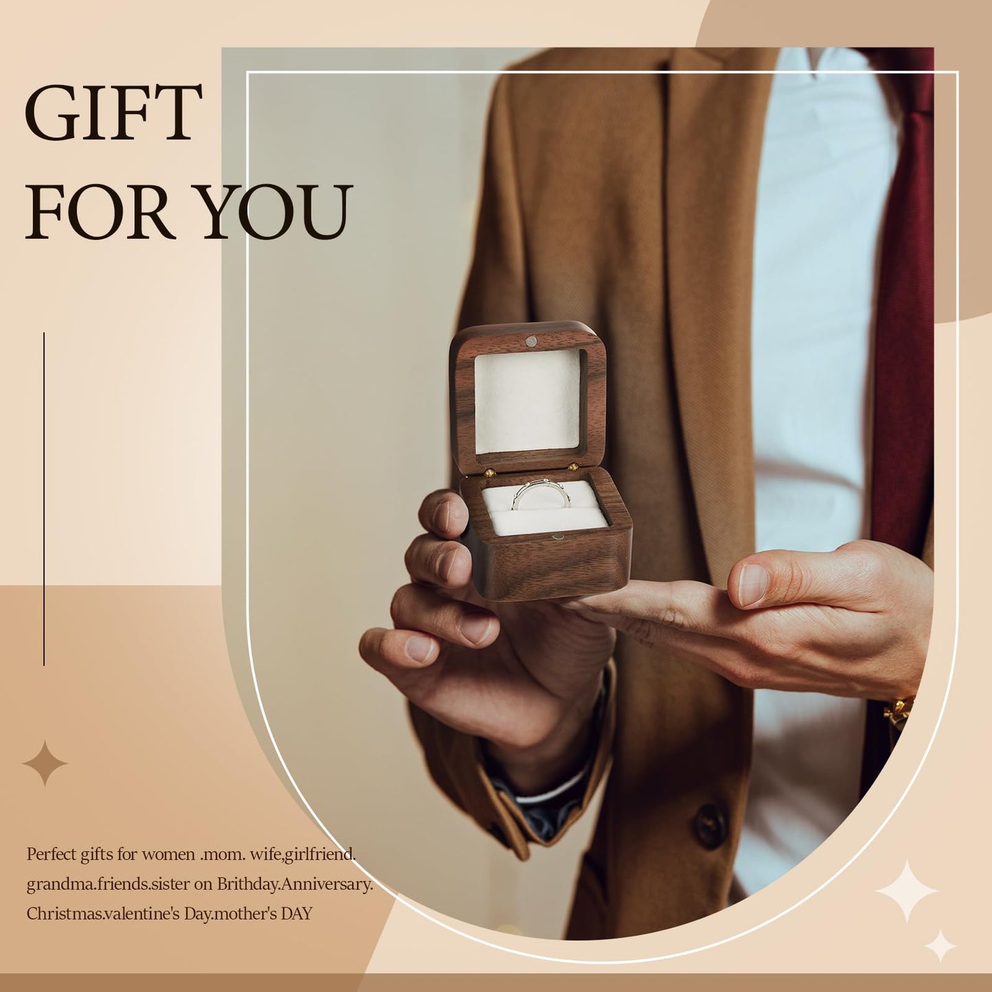 Loetere 6 Pcs Square Wooden Ring Boxes for Wedding Ceremony Proposal Mini Engagement Ring Gift Holder Single Slot Small Vintage Cases Handmade Retro Solid Rustic Jewelry Storage Box (White)