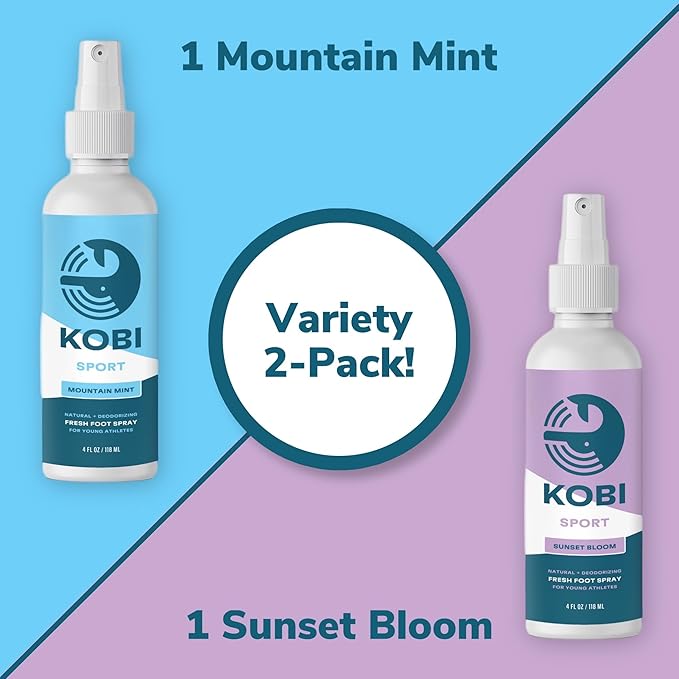 Kobi Natural Foot Deodorant Spray - No More Stinky Kid Feet - Eliminates Foot & Shoe Odor - Kid-Safe Ingredients - Variety 2-Pack