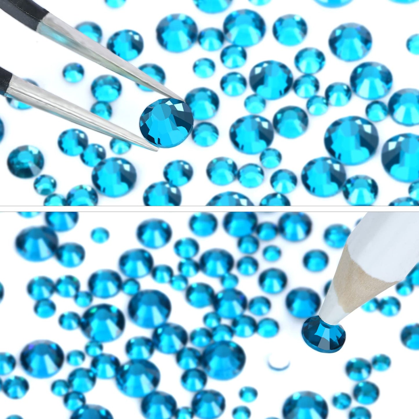 Meibite Malachite Blue Glass Flatback Rhinestones for Nails, Crafts & Clothes – 4240PCS 6 Sizes (SS6–SS20) Crystal Gems Kit with Tweezers & Picker, Non Hotfix DIY Rhinestones for Tumblers, Nail Art