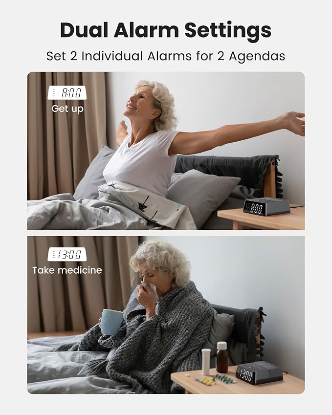 JACKYLED Alarm Clock with 4 USB Chargers, Power Strip 3 Outlets, 1700J