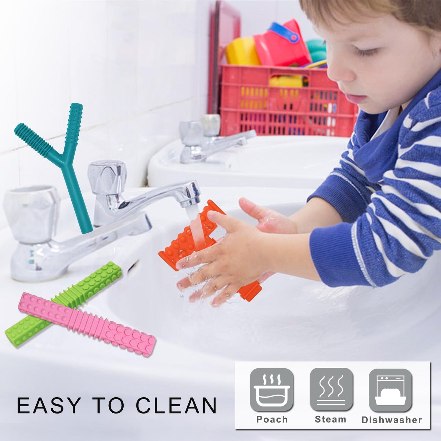 Sensory Chew Toys for Autistic Children, 4 Pack Silicone Chew Tube Teething Sticks Toys for Autism, ADHD, SPD, Chewies with Special Needs, Oral Motor Chewy Tool for Sensory Kids Chewer