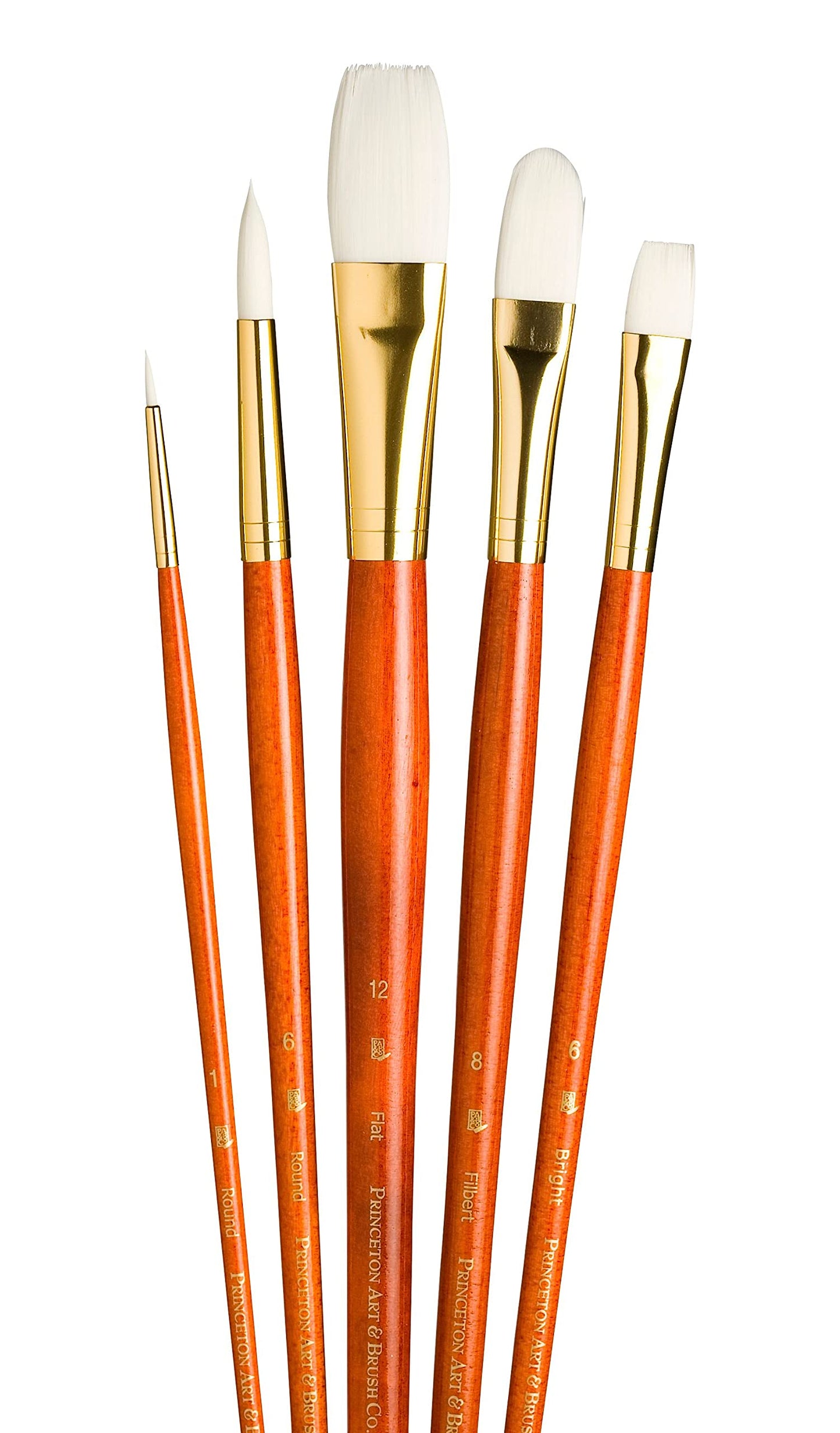 Princeton RealValue Brush Set, White Taklon, Orange Handle, 5 Piece, 1 Count