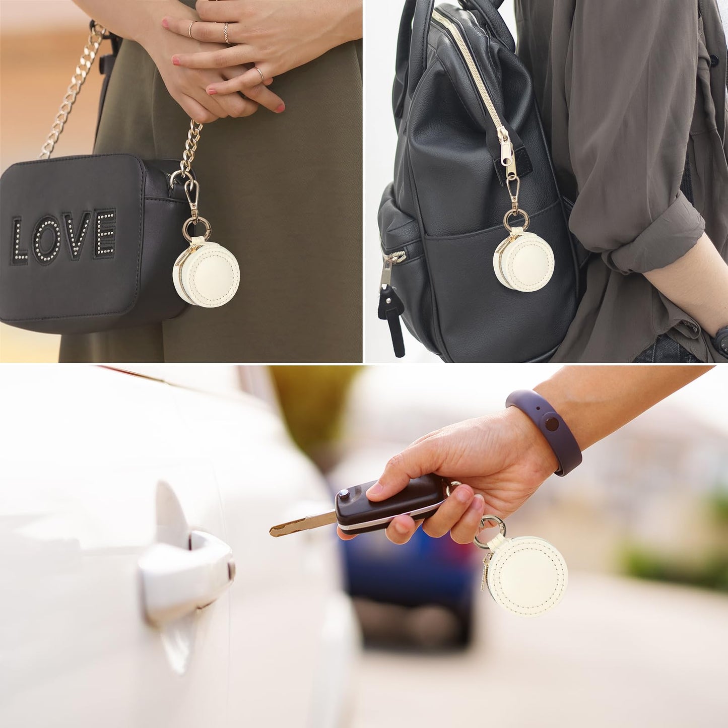 KUKUVR Jewelry Ring Holder Box with Keychain, Portable Gym Jewelry Storage Box Case, Small Travel Ring Earring Stud Necklace Storage Case (White)