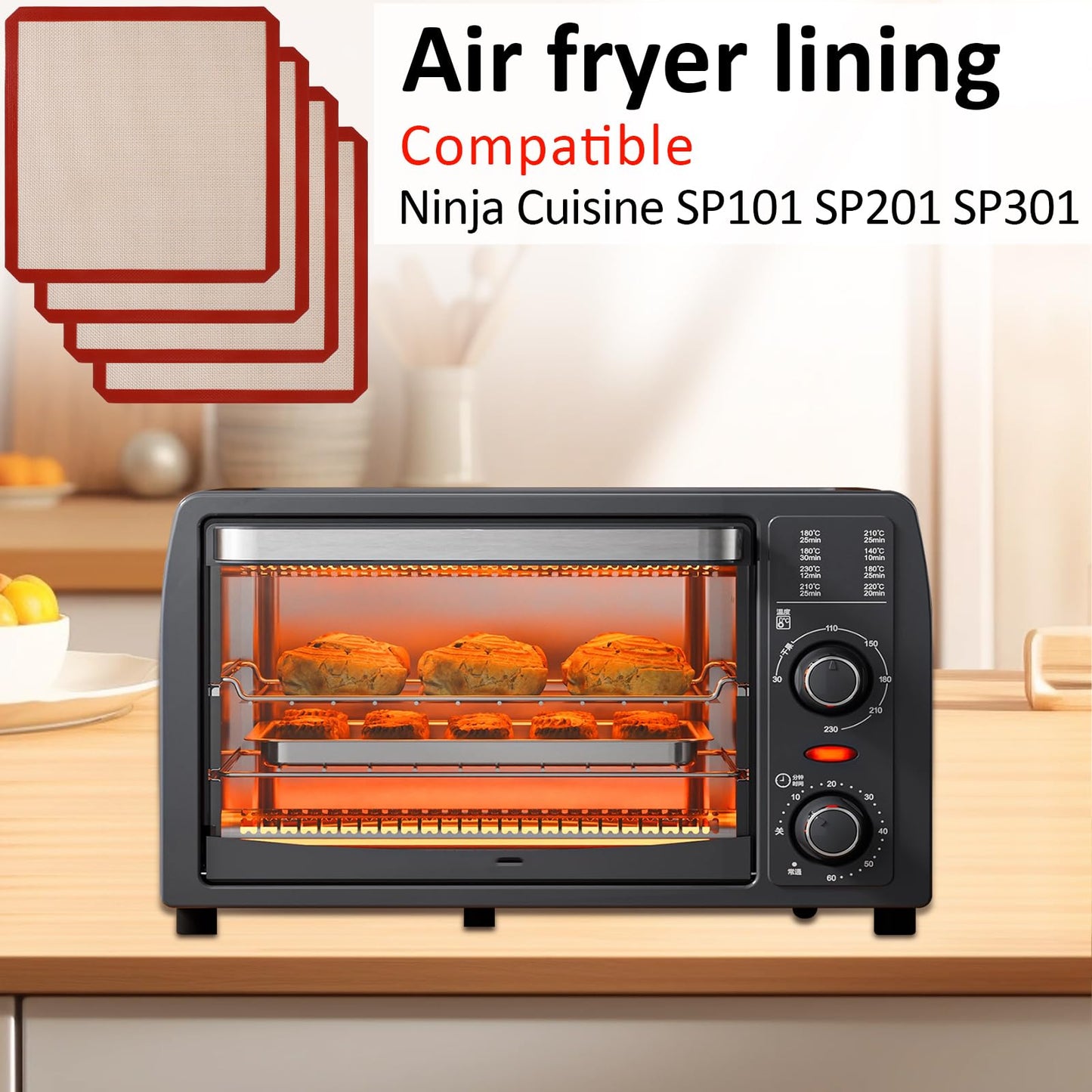 4 Pack 12" x 12" Reusable Silicone Baking Mat for 12 Inch Cake Pan/12x12 Cheesecake Pan/Toaster Oven/XL Air Fryer,12" Food Grade Silicone Mat for Baking Sheet, Non-Stick&Reusable