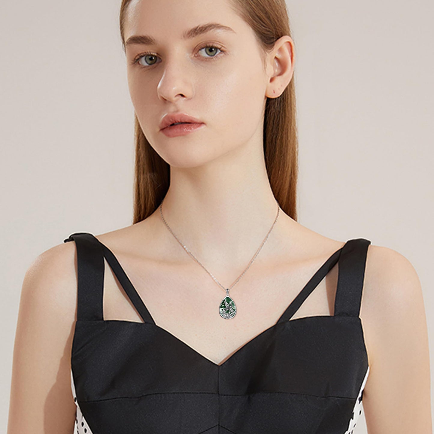 YAFEINI Phoenix Necklace Moss Agate 925 Sterling Silver Phoenix Pendant Mother's Day Jewelry for Women Mom