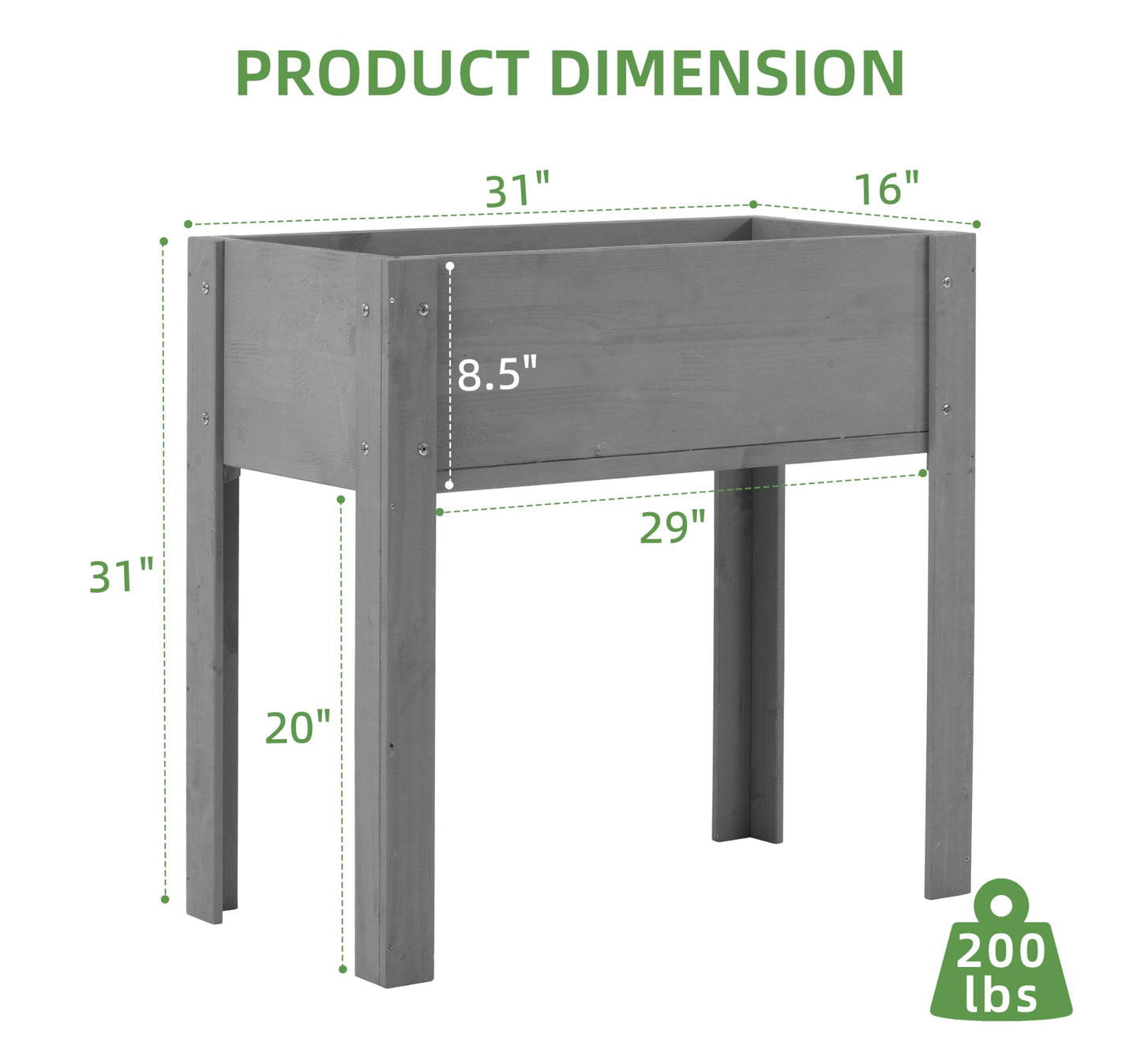 Sobetwood Raised Garden Bed with Legs, 31x16x31'', Outdoor Wood Elevated Planter Box, Grey Cedar, Thick Legs, w/Liner