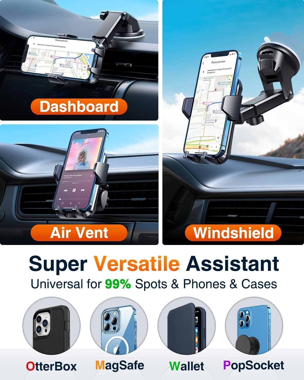 [True Anti-Vibration] Car Phone Holder VANMASS【2025 Ultimate Military-Grade Upgraded】Suction Cell Mount Truck Stand Cradle for Dashboard Windshield Vent for iPhone 16 Pro Max 15 14 13 Samsung Android