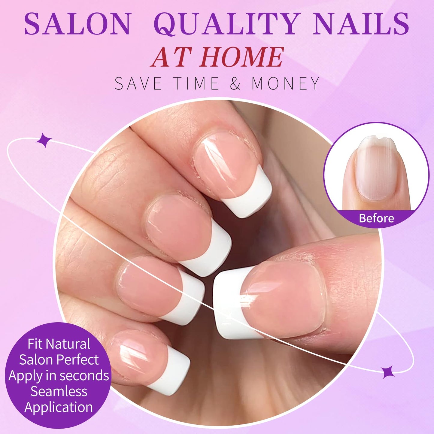 Lifextol 240pc French Tip Press on Nails Short Fake Nails & Adhesive Tab, False Acrylic Nail Press on Nails Square Nail Tips Artificial Glue on Nails Press ons Stick on Fingernail