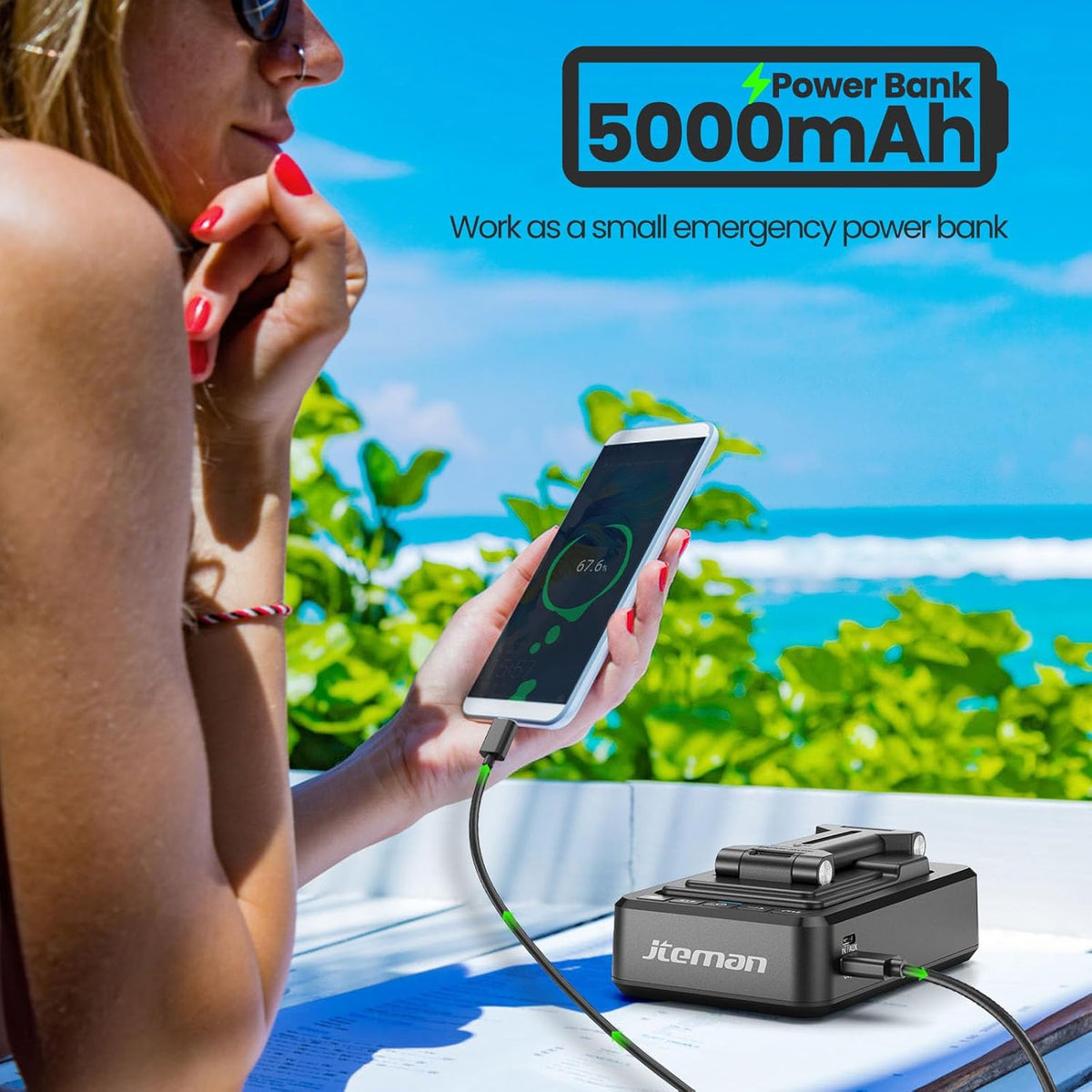 JTEMAN Cell Phone Stand with Bluetooth Speaker and Charging Function,Bluetooth Audio Power Bank Bracket,Birthday Gifts for Men Women,Kitchen Gadgets for Most Phones and Tablets-Black