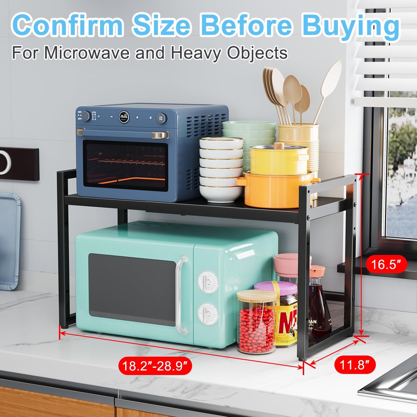 Expandable Metal Storage Shelves, 110LBS Heavy Duty Shelving Units and Storage For Pots Pans Small Appliances, Adjustable Metal Storage Shelf Rack For Kitchen Cabinets Closet Pantry Warehouse Garage