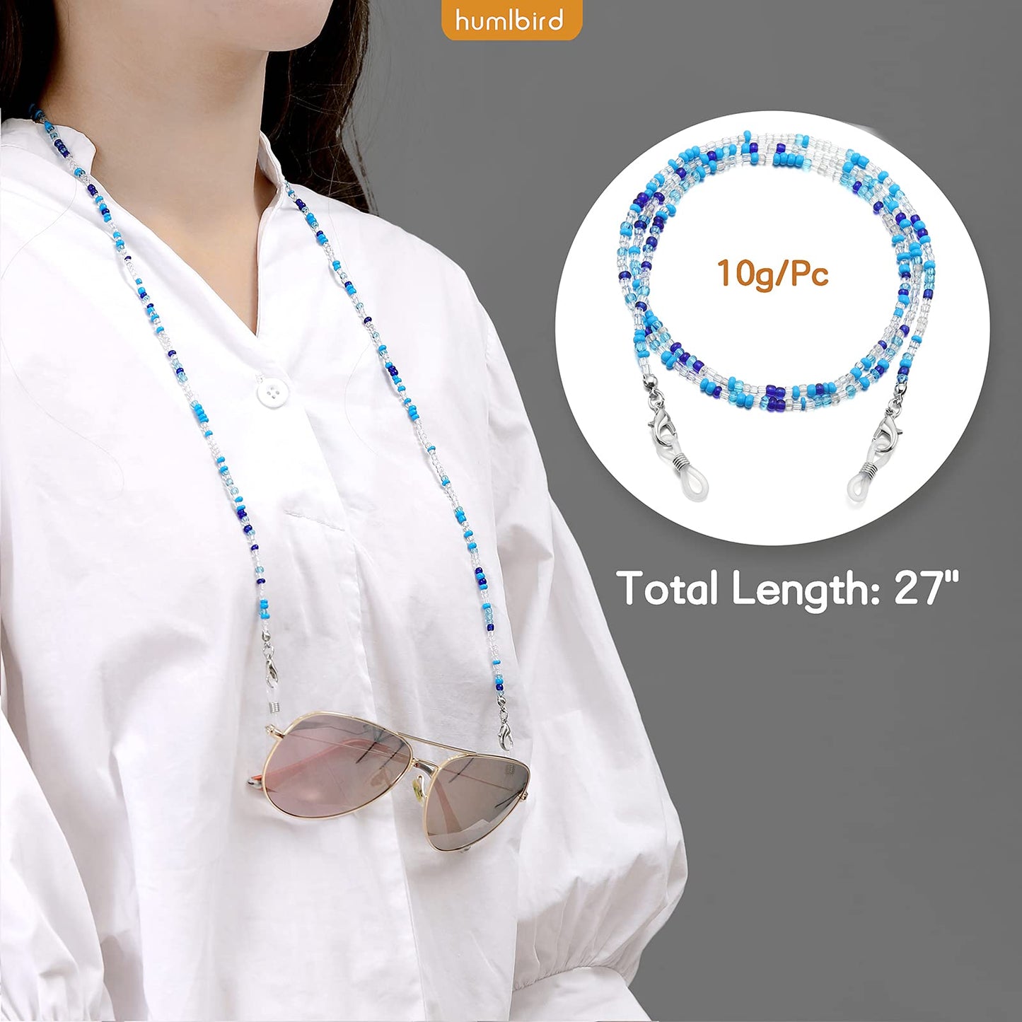 humlbird 2 Pcs Glasses Chain Mask Lanyard Strap Mask Chain Face Mask Holder Around Neck Eyeglass Chain for Women Stylish, Blue White