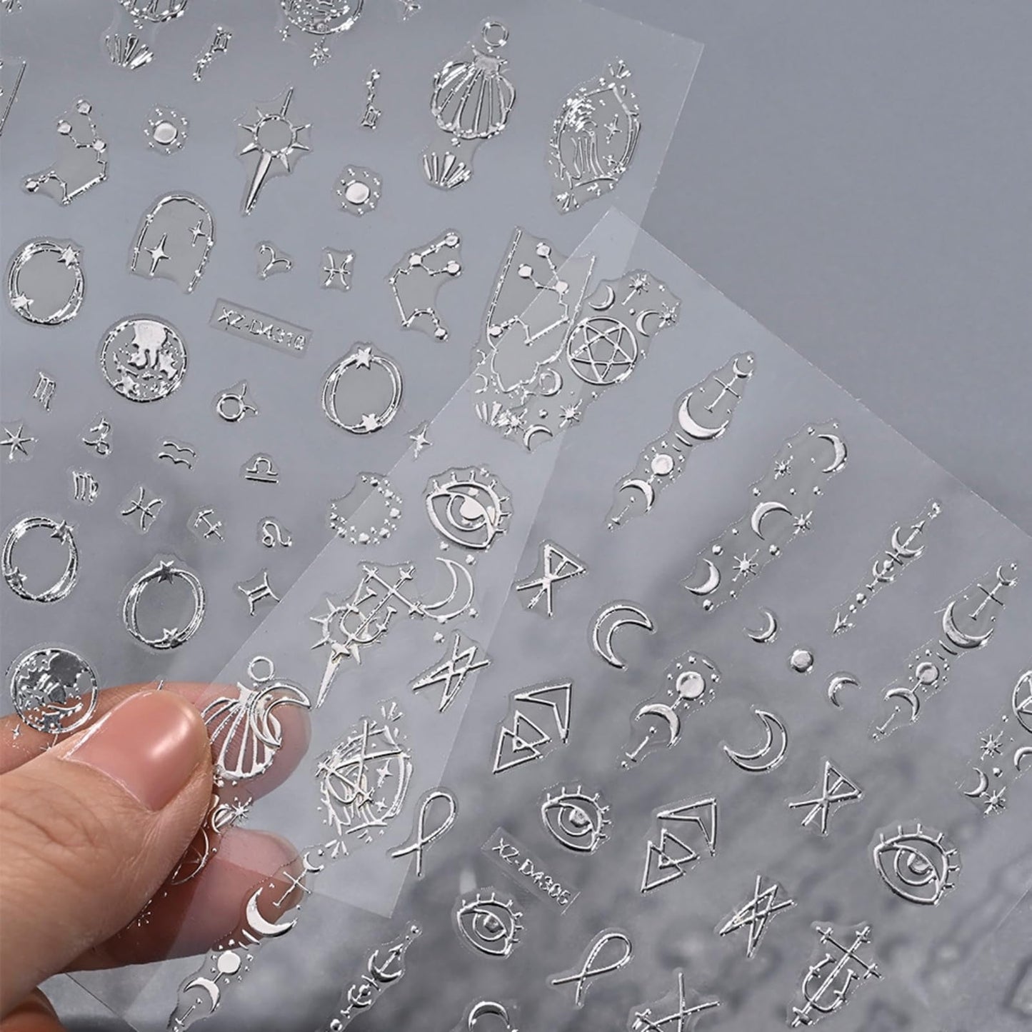 12 Sheets Bronzing Silver Nail Art Stickers, 3D Self-Adhesive Sun Moon Stars Designs Nail Sticker Acrylic Manicure Decals Decorations Accessory for Women Girls